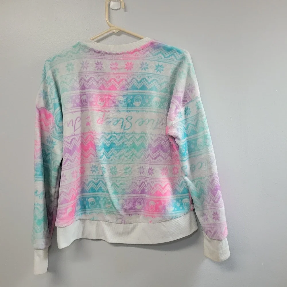 Justice Girls XL 16/18 Sleep Sweatshirt Pink Blue Tie Dye Fair Isle Fleece Top